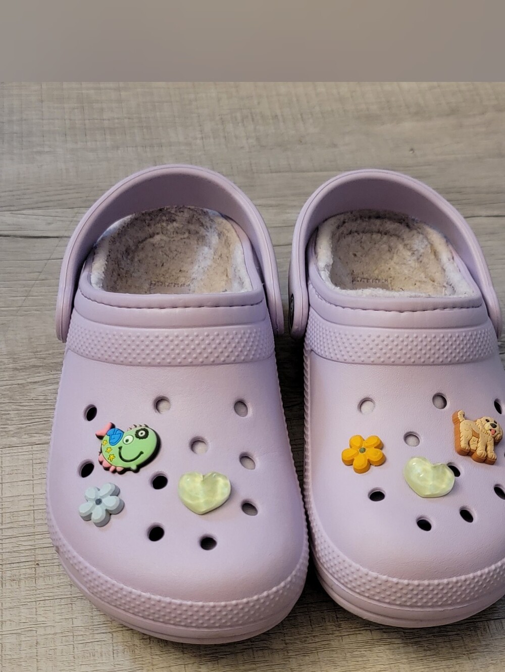 CROCS Kids Light Purple Fuzzy-Lined Clogs with Decorative Charms